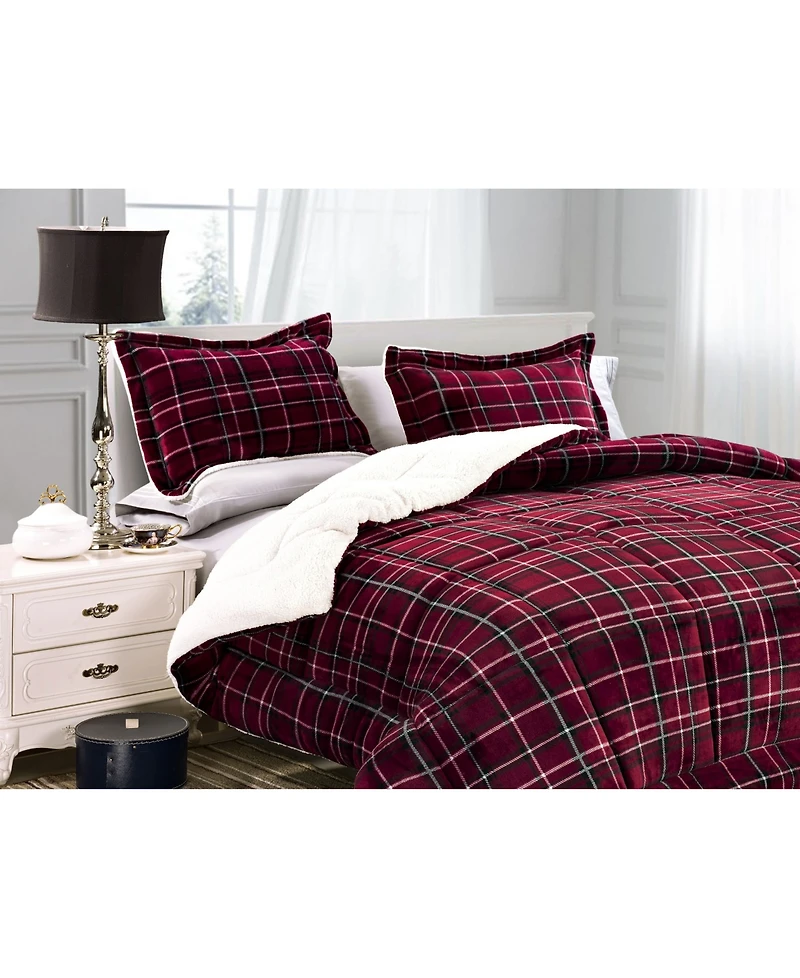 Elegant Comfort Plaid Micromink/Sherpa Reversible Down Alternative Microsuede 3-Pc. Comforter Sets, Full/Queen