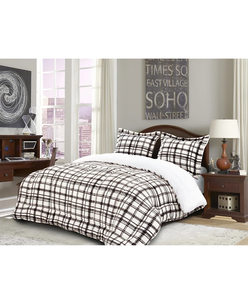 Elegant Comfort Plaid Micromink/Sherpa Reversible Down Alternative Microsuede 3-Pc. Comforter Sets