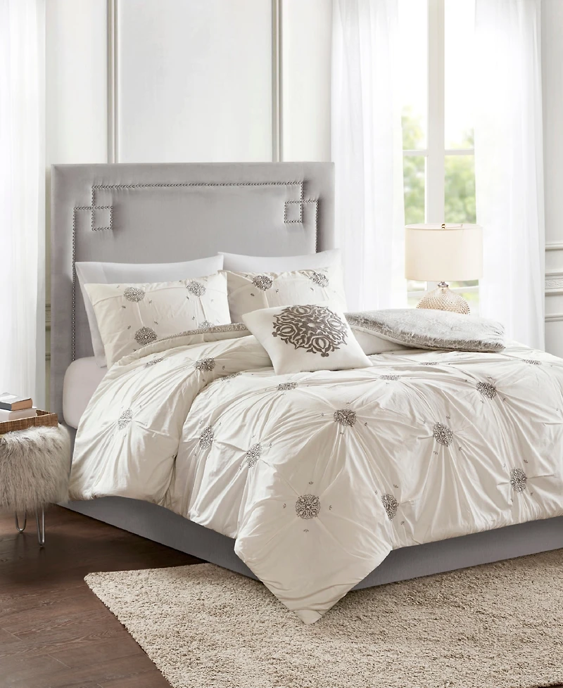 Madison Park Malia Embroidered Cotton 4-Pc. Duvet Cover Set