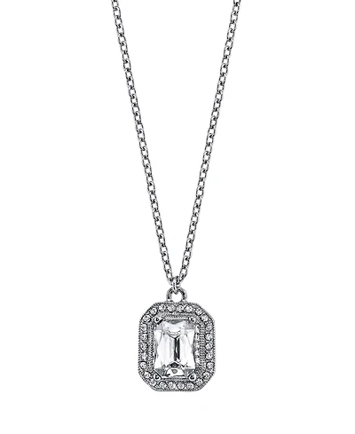 2028 Silver-Tone Crystal Octagon Pendant Necklace 16" Adjustable