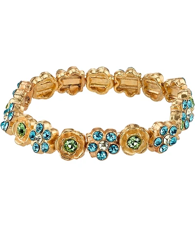 2028 Gold-Tone Blue and Green Flower Stretch Bracelet