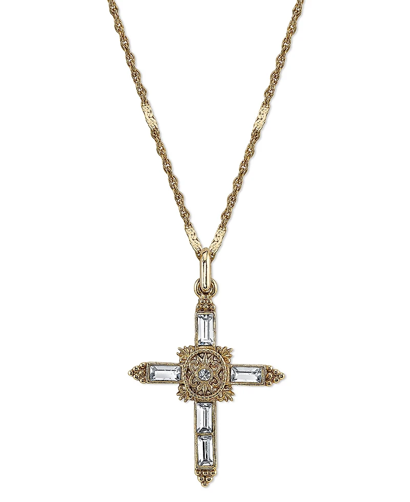 Symbols of Faith 14K Gold-Dipped Crystal Cross Pendant Necklace 18"