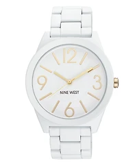 Nine West Women's Quartz Matte White Alloy Link Bracelet Watch, 42mm