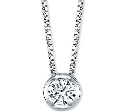 Sirena Diamond Bezel Solitaire 18" Pendant Necklace (1/10 ct. t.w.) 14k White or Yellow Gold