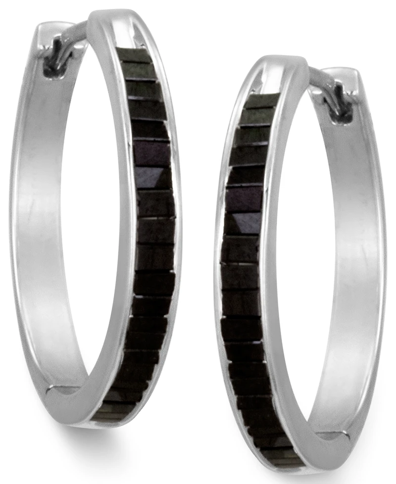 Sterling Silver Earrings, Black Diamond Baguette Hoop Earrings (1 ct. t.w.)
