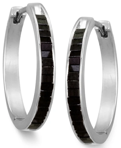 Sterling Silver Earrings, Black Diamond Baguette Hoop Earrings (1 ct. t.w.)