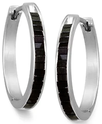 Sterling Silver Earrings, Black Diamond Baguette Hoop Earrings (1 ct. t.w.)