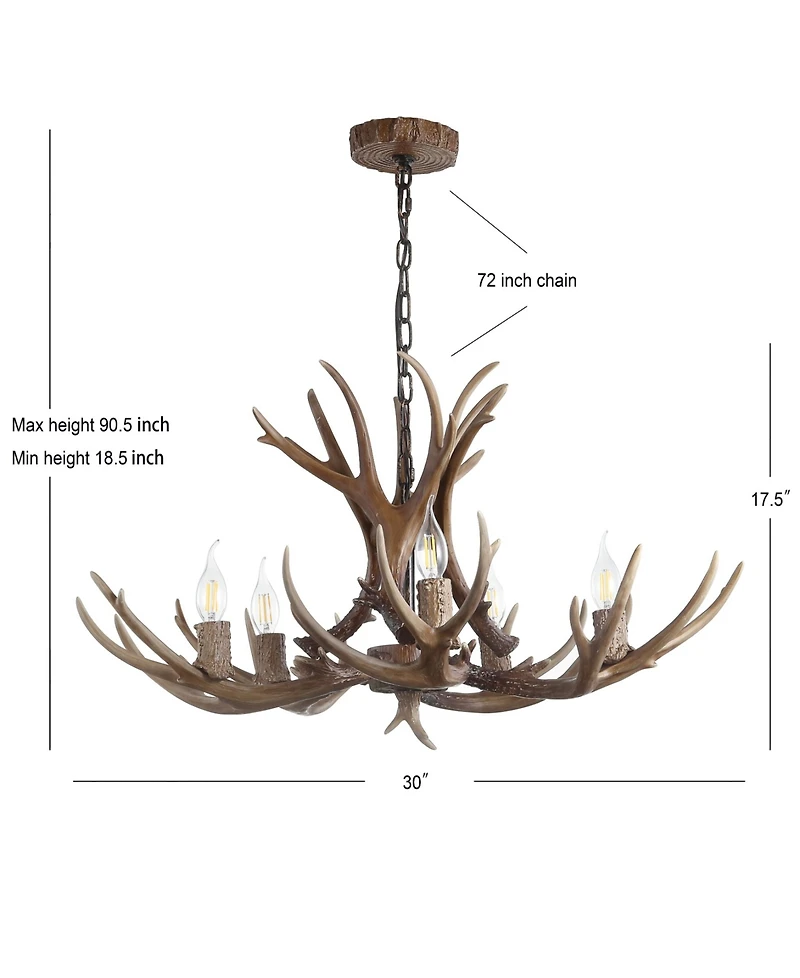 Jonathan Y Eldora 30" Adjustable Resin Antler 5-Light Led Chandelier