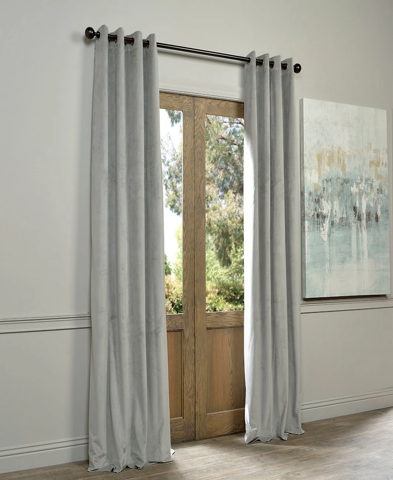 Half Price Drapes Silver Grey Grommet Signature Velvet Blackout Curtain