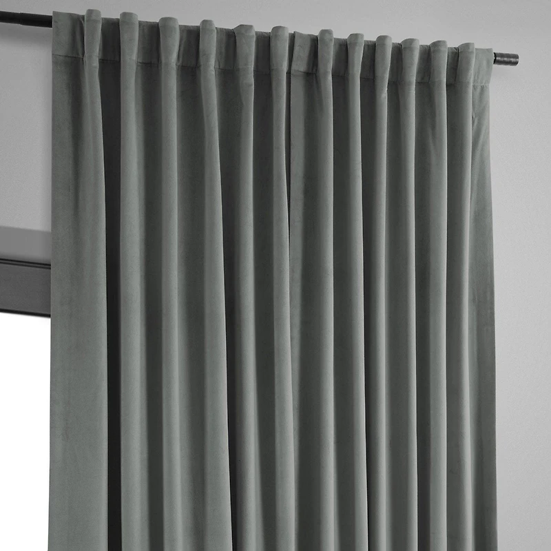 Half Price Drapes Silver Grey Signature Extra Wide Velvet Blackout Curtain