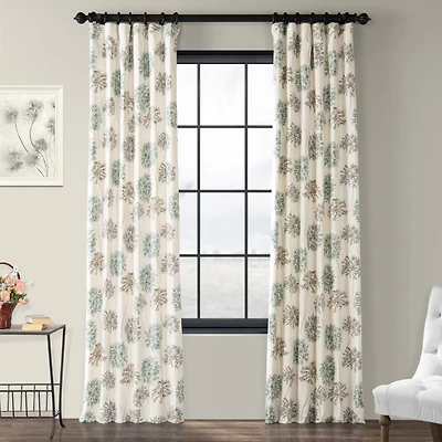 Half Price Drapes Allium Blue Grey Floral Printed Cotton Room Darkening Curtain