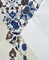 Half Price Drapes Kerala Blue Emblem Printed Cotton Room Darkening Curtain