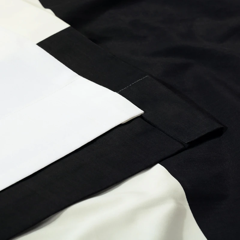 Half Price Drapes Onyx Black & Off White Horizontal Striped Printed Cotton Room Darkening Curtain