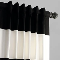 Half Price Drapes Onyx Black & Off White Horizontal Striped Printed Cotton Room Darkening Curtain