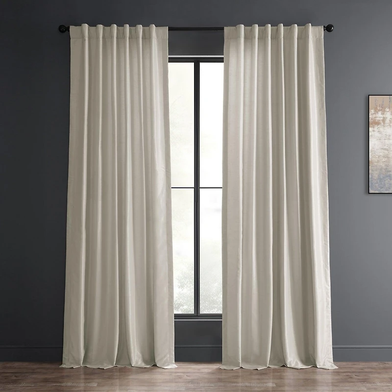 Half Price Drapes Mist Greige Vintage Textured Faux Dupioni Silk Curtain