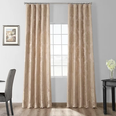Half Price Drapes Magdelena Beige & Gold Damask Faux Silk Jacquard Room Darkening Curtain