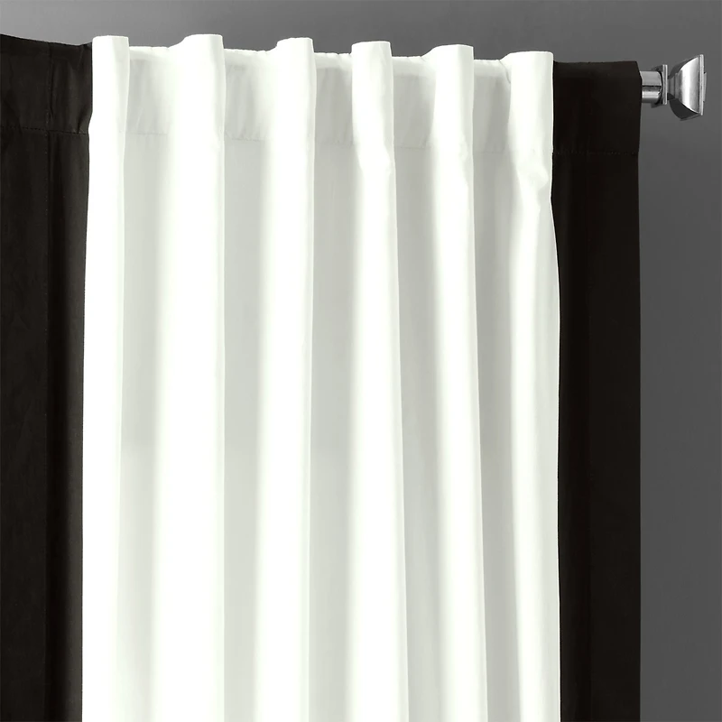 Half Price Drapes Fresh Popcorn & Black Bordered Vertical Printed Cotton Curtain