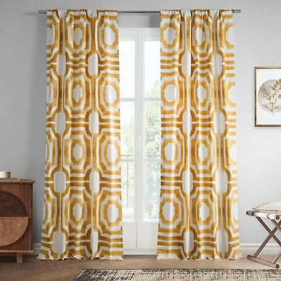 Half Price Drapes Mecca Gold Geometric Printed Cotton Room Darkening Curtain