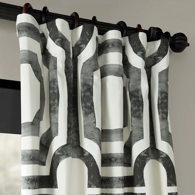 Half Price Drapes Mecca Steel Geometric Printed Cotton Room Darkening Curtain