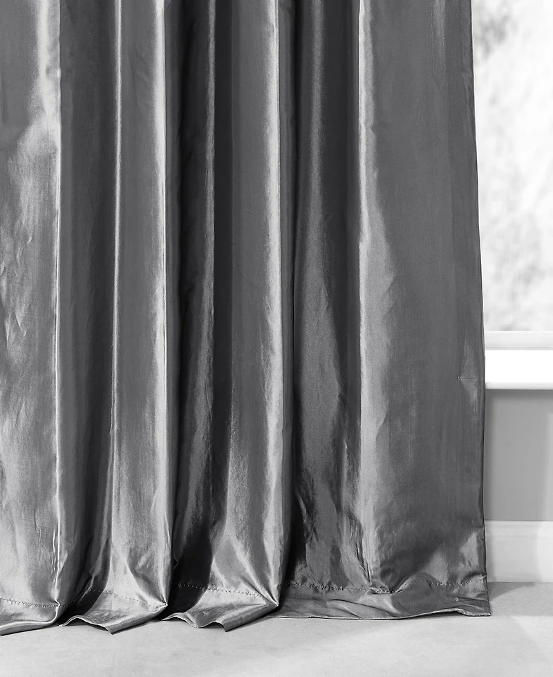 Half Price Drapes Platinum Ruched Solid Faux Silk Taffeta Room Darkening Curtain
