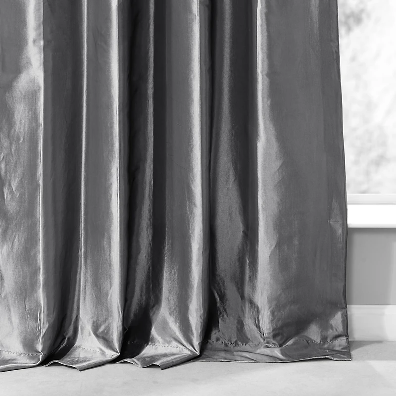 Half Price Drapes Platinum Ruched Solid Faux Silk Taffeta Room Darkening Curtain