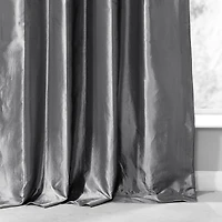 Half Price Drapes Platinum Ruched Solid Faux Silk Taffeta Room Darkening Curtain
