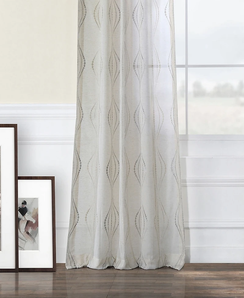 Half Price Drapes Suez Natural Embroidered Striped Patterned Faux Linen Sheer Curtain