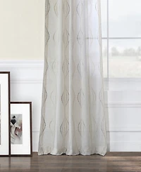 Half Price Drapes Suez Natural Embroidered Striped Patterned Faux Linen Sheer Curtain