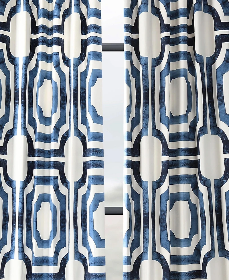 Half Price Drapes Mecca Blue Geometric Printed Cotton Room Darkening Curtain