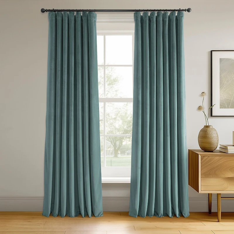 Half Price Drapes Skylark Blue Signature Velvet Blackout Curtain