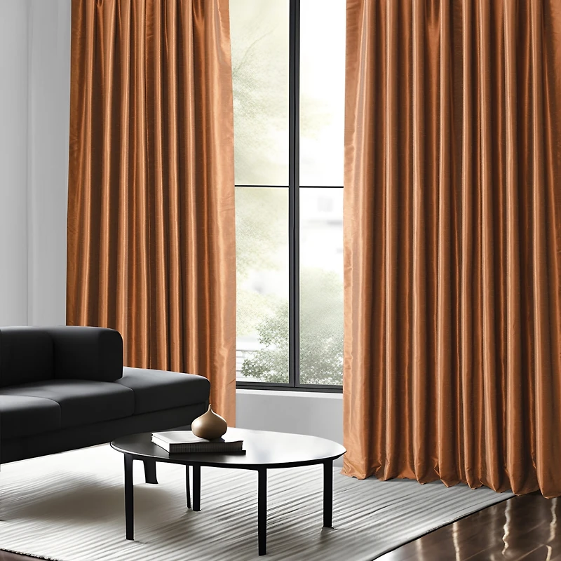 Half Price Drapes Copper Kettle Vintage Textured Faux Dupioni Silk Blackout Curtain