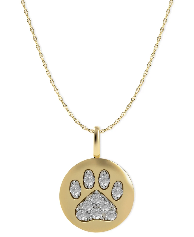 14k Gold Necklace, Diamond Accent Paw Disk Pendant