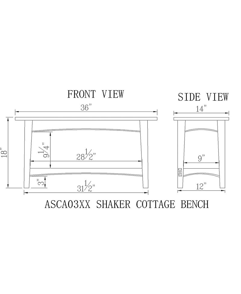 Shaker Cottage Bench with Shelf