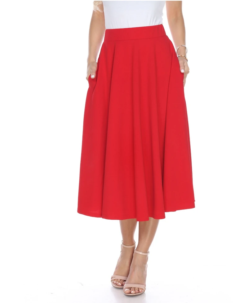White Mark Flared Midi Skirt with Pockets