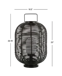 Jonathan Y Kandella 26.7" Outdoor Woven Oval Asian Led Lantern