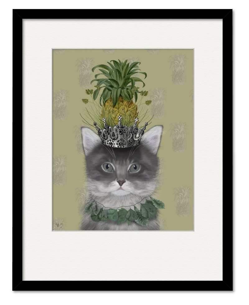 Courtside Market Cat, Pineapple Puss 16" x 20" Framed and Matted Art