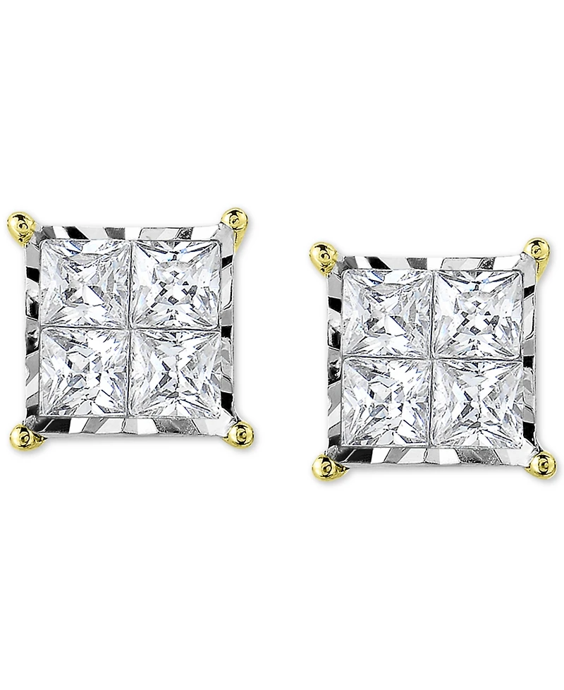 TruMiracle Diamond Princess Cluster Stud Earrings (1/2 ct. t.w.) in 14k White, Yellow or Rose Gold