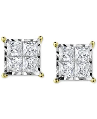 TruMiracle Diamond Princess Cluster Stud Earrings (1/2 ct. t.w.) in 14k White, Yellow or Rose Gold
