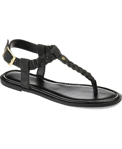 Journee Collection Women's Genevive Braided T-Strap Flat Sandals