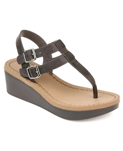 Journee Collection Women's Bianca Double Buckle Platform Wedge Sandals