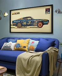 Empire Art Direct "Muscle Blue Car" Dimensional Collage Framed Graphic Art Under Glass Wall Art - 25'' x 48''