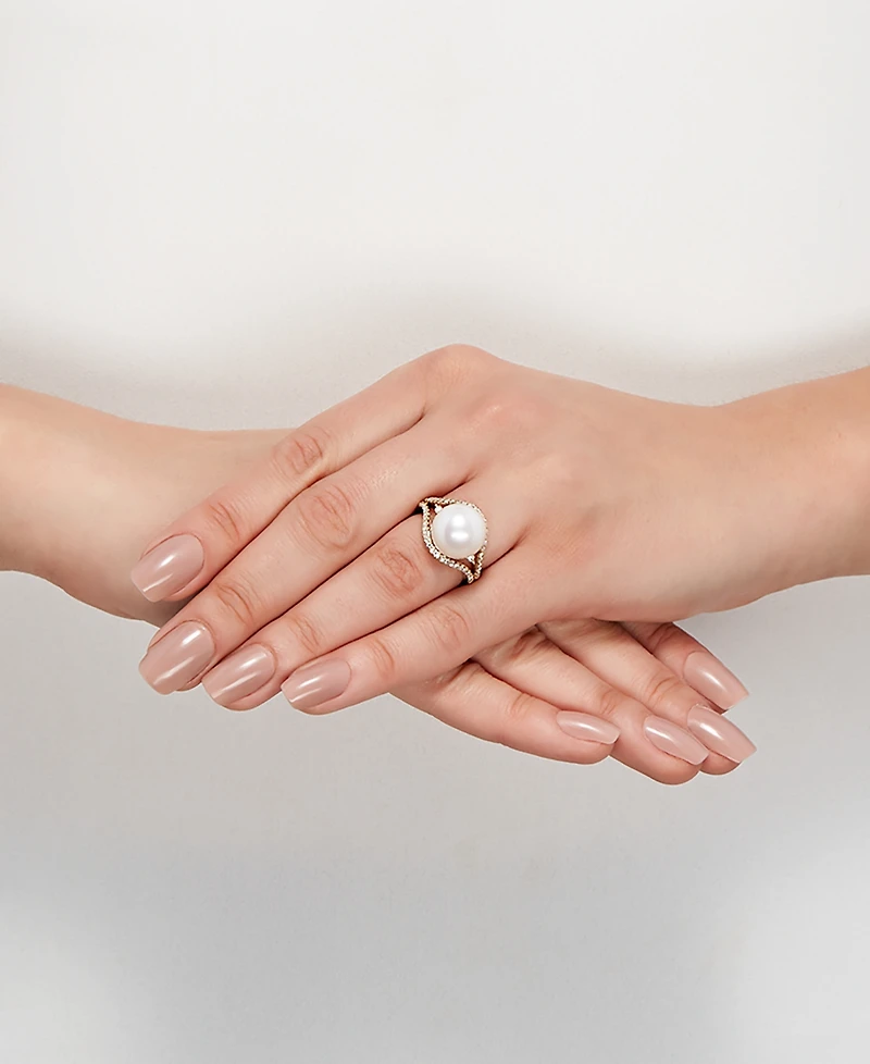 Honora Cultured White Ming Pearl (11-13mm) & Diamond (1/3 ct. t.w.) Ring 14k Gold