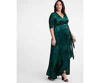 Kiyonna Plus Cara Velvet High Low Long Wrap Dress