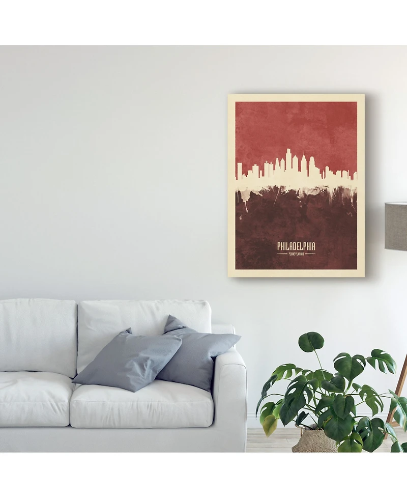 Michael Tompsett Philadelphia Pennsylvania Skyline Red Ii Canvas Art - 20" x 25"