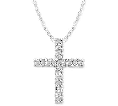 Diamond Cross Pendant Necklace in 14k White Gold (1/10 ct. t.w.)