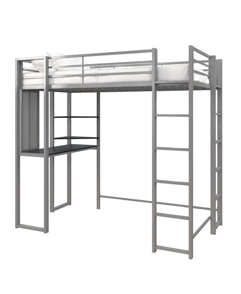 EveryRoom Alix Twin Metal Loft Bed with Desk