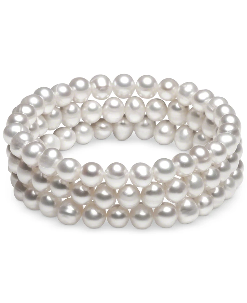 3-Pc. Set White Cultured Freshwater Pearl (6-1/2 mm) Stretch Bracelets (Also White/Gray/Peacock & White/Pink Gray)