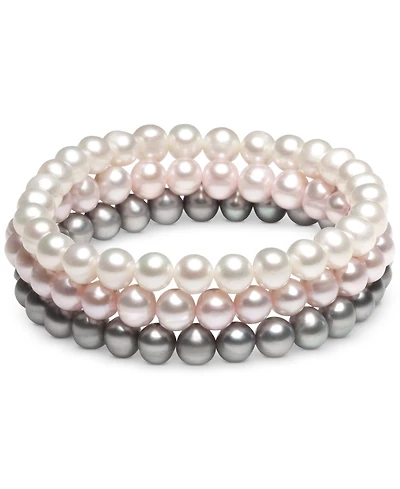 3-Pc. Set White Cultured Freshwater Pearl (6-1/2 mm) Stretch Bracelets (Also White/Gray/Peacock & White/Pink Gray)