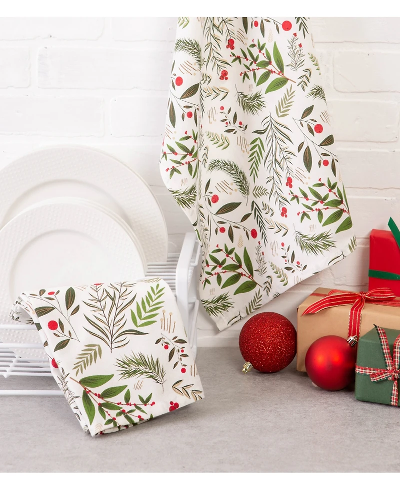 Design Imports Holiday Sprigs Printed Dishtowel Set