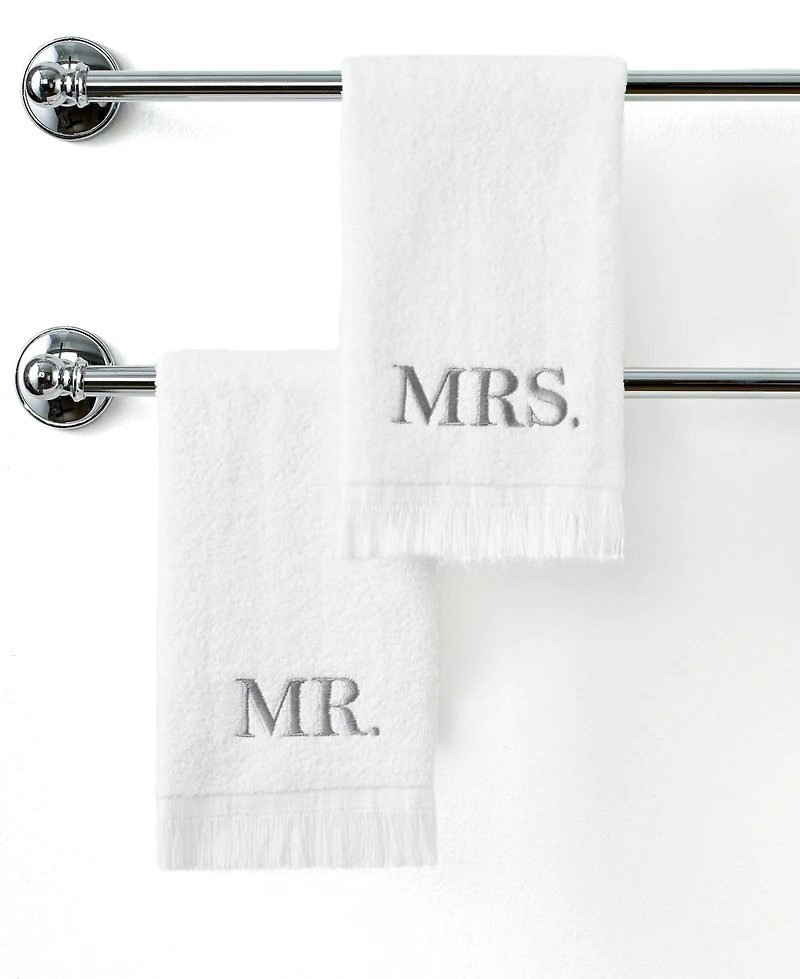 Avanti Mr. & Mrs. Embroidered Cotton Fingertip Towel, 11" x 18"